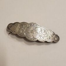 Vintage DIABLO Sterling Silver Western Tooled Engraved Floral Clip Barrette picture
