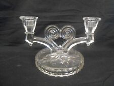 Vintage Clear Glass Victorian Style Candlestick Holder Hearts Berries picture