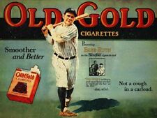 OLD GOLD CIGARETTES BABE RUTH YANKEE BASEBALL HEAVY DUTY USA MADE METAL ADV SIGN picture