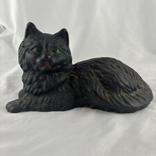 Vintage Hubley Style Cast Iron Lounging Persian Black Cat Doorstop Green Eyes picture