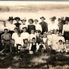 c1910s Outdoor Gathering RPPC Edwardian Women Hats Real Photo Many Children A134 picture