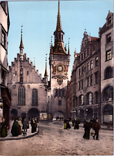 Germany, Munich. Old Town Hall. vintage print photochromie, vintage photo picture