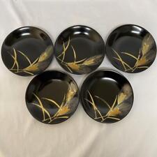 Showa Retro Traditional Craft High Quality Lacquerware Plate 5 Pieces Wooden picture