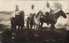 1900s RPPC 3 Cowboys on Horseback Real Photo Postcard Horse Farm Ranch Rare picture