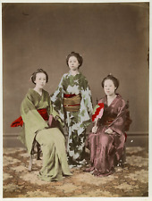 Japan, Girls Vintage Albumen Print.  21x27 Ci Watercolor Albumin Print picture