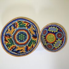 Vintage Mexican Art Gourd Huichol Bead Bowls Ceremonial Prayer Peyote Set Lot picture