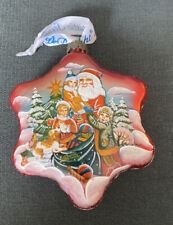 G DeBrekht Christmas Hand-Painted Red Glass 5” Star Ornament Santa Claus W/ Box picture