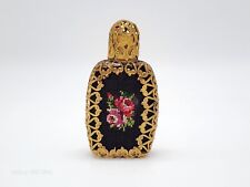 VINTAGE PERFUME GLASS BOTTLE W/GOLD FILIGREE EMBROIDERED FLOWERS & INTACT DAUBER picture