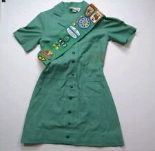 Vintage 1970s Girl Scout South Texas Troop Uniform Dress With Sash Badges Pins picture
