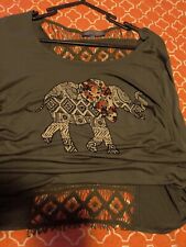 Women's Blinking Light Elephant Boho Long sleeve Blouse Breathable Shirt Size Lg picture