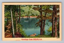 Delhi LA-Louisiana Greetings Scenic Lake Fisherman Rowboat Vintage Postcard picture