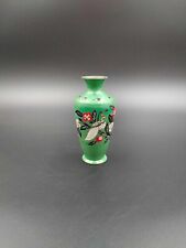 Vintage Peacock Floral Green Enamel over Brass Vase Chinese 5