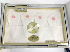 VTG NOS Majestic 8 Piece Place Mat Set Fine Table Linens White With Pink Flowers picture