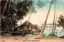 PC SINGAPORE, MALAY FISHING VILLAGE, Vintage Postcard (b47651) picture