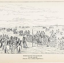 1885 Horse Racing Mandan Indian Tribe Engraving G. Catlin Native American picture