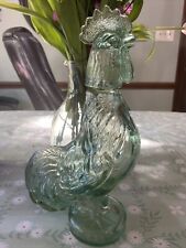 Vintage Green Glass Rooster Decanter With Shot glass Head picture