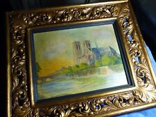 Antique signed OIL painting 10 x 12 original board Notre Dame cathedral PARIS picture