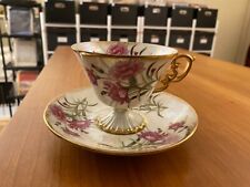 Vintage UCAGCO Flower of the Month January Carnation Footed Cup & Saucer Set  picture