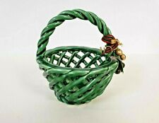 Vintage Ceramic Green Woven Basket with Handle Small 5.25in high decor picture