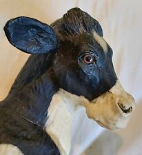 Vintage 10” Papier Paper Mache Dairy Cow Glass Eyes Farmhouse Cottagecore Decor picture