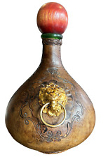 Vintage Italian Leather Wine Bottle Liquor Decanter Lions Head Knocker 10 Inches picture