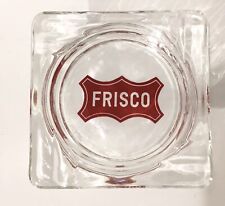 RARE Vintage Frisco Railroad Clear Glass Ashtray Red & White Logo 4” X 4” picture
