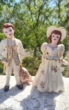 Vtg Florence Ceramic Uncommon Boy Girl Couple Pink Rose 22 k  picture