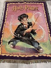 Vintage Harry Potter THROW BLANKET Tapestry Woven Wizard Cotton 2000 Crown picture