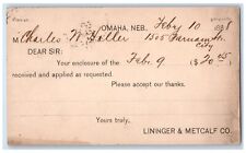 1888 Enclosure Received Charles W Haller Lininger Metcalf Omaha NE Postal Card picture