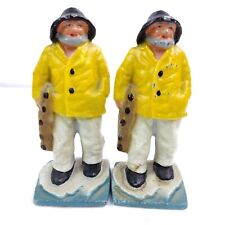 Antique Maine Old Salt Fisherman Cast Iron Doorstops/Bookend by Hubley Lot of 2 picture