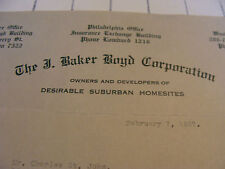 1927 Letter: THE J. BAKER BOYD CORPORATION, DEVELOPER SUBURBAN HOMESITES picture