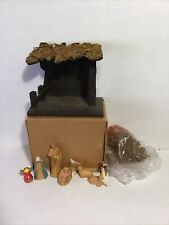 Vintage Christmas Nativity Manger Scene Stable Moss and Assorted Figures picture