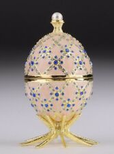 White Faberge Egg Trinket Box & Clock Handmade by Keren Kopal Austrian Crystals picture