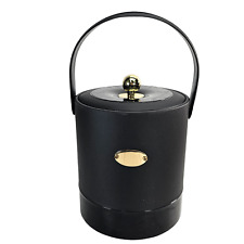Vintage Georges Briard Ice Bucket Champagne Bucket Black Faux Leather Brass picture