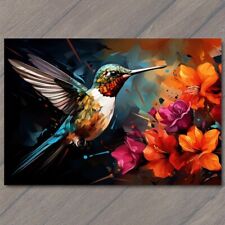 POSTCARD Hummingbird Flowers Happy Retro Pop Art Splash Colors Cute Fun Vibrant picture