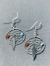 FABULOUS NAVAJO TURQUOISE STERLING SILVER DREAMCATCHER EARRINGS picture