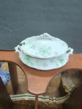 Antique Grindley England Daisy Green Transferware Sauce Tureen Vegetable Bowl picture