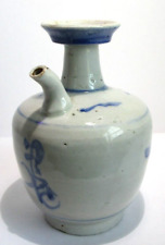 STUNNING 17C Chinese Blue & White Glaze Floral Motif Pottery Wine Ewer (HeN) picture