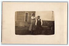 c1910's Uncle Garberg Getting Haircut On Farm RPPC Photo Posted Antique Postcard picture