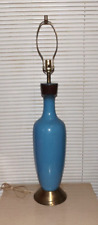 Vtg Tall 1960s Mid Century Blue Brown Brass Ceramic Table Lamp Denmark Style picture