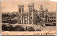 1908 San Antonio TX-Texas, San Fernando Cathedral, Twin Towers, Street, Postcard picture