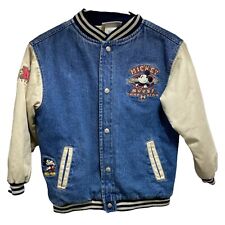Vintage 90's Disney Store Mickey Mouse Embroidered Denim Varsity Jacket YOUTH M picture