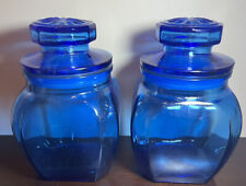 2 Vintage Cobalt Blue Apothecary Jar With Lid 8” picture