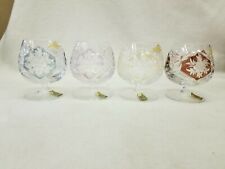 4 Bohemian Cut to Clear Flashes Czech Brandy Glasses Shields w/Flowers Engraved picture