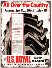 1951 US Royal Farm Tires Ad Advertising Baked Metal Repro Sign 9x12 60174 picture