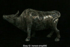 Old Chinese Antique Bronze Ware Silver Dynasty Animal Bull Oxen Statue Sculpture picture