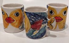 3 Vietri Desuir Kissing Fish Mugs/Cups, Hand Made & Painted, 4