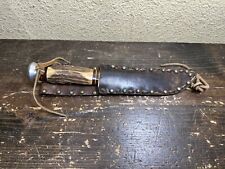 Vintage Edge Brand 471 Solingen Germany Stag Handle Fixed Blade Knife w/ Sheath picture