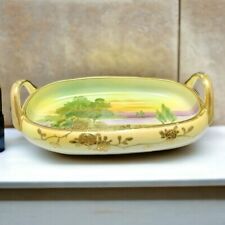 Vanity Dresser Dish Tray Nippon Hand Painted Country Lake Scene Japan Vintage picture