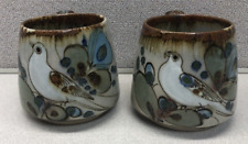 Tonala Mexico Truncated Cups Mugs Ken Edwards Signed White Doves Set of 2 picture